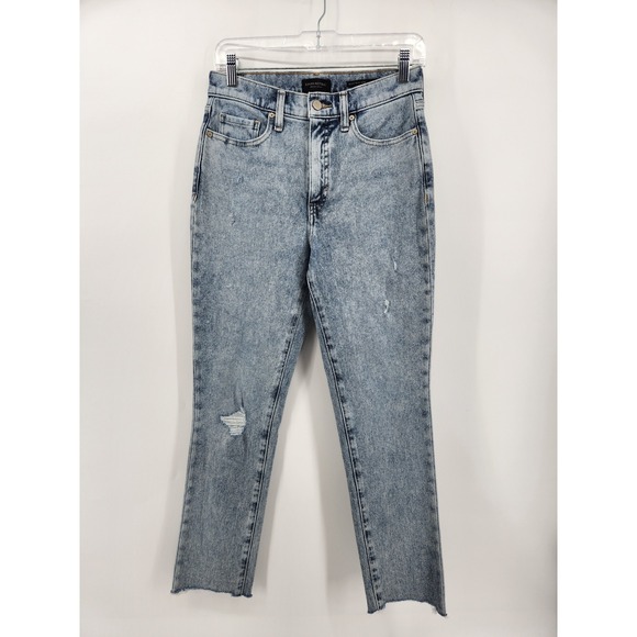 Banana Republic High Rise Slim Jeans Size 27 Acid Wash Distressed Raw Hem - Picture 1 of 7